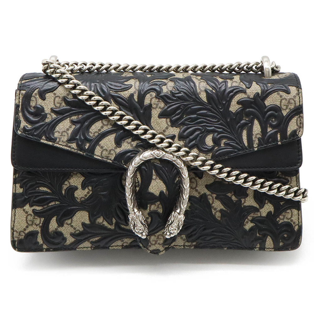 GUCCI Dionysus GG Supreme Chain Bag Tiger Head Beige Black